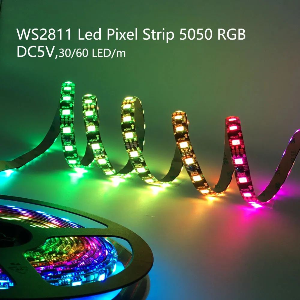 WS2811 RGB светодиодный светильник, Пиксельная полоса, Адресуемая 30/60/Leds/m, светодиодные пиксели, внешний 1 Ic, контроль, 3 светодиода, украшение дома и Рождество