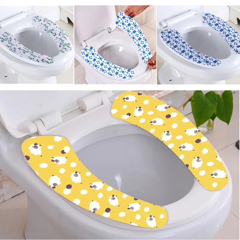 

1 pair Cartoon print Washable Toilet Seat Cover Mat Warm Soft Pad Sticky Cushion for Home Decor Closestool Bathroom Accessories