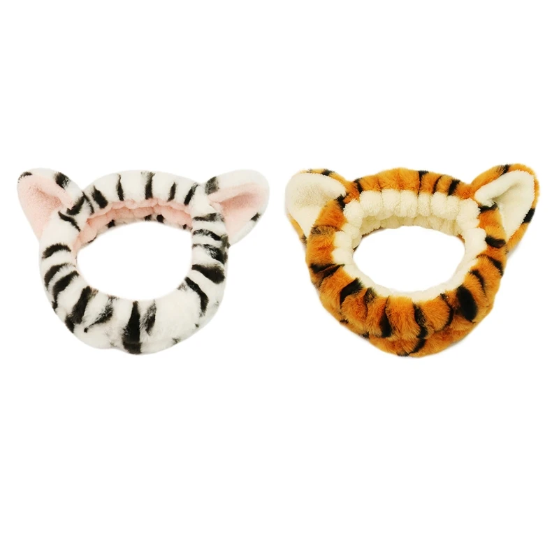 Elastic Furry Headband Non Slip Tiger Striped Head Wrap Cat Ears