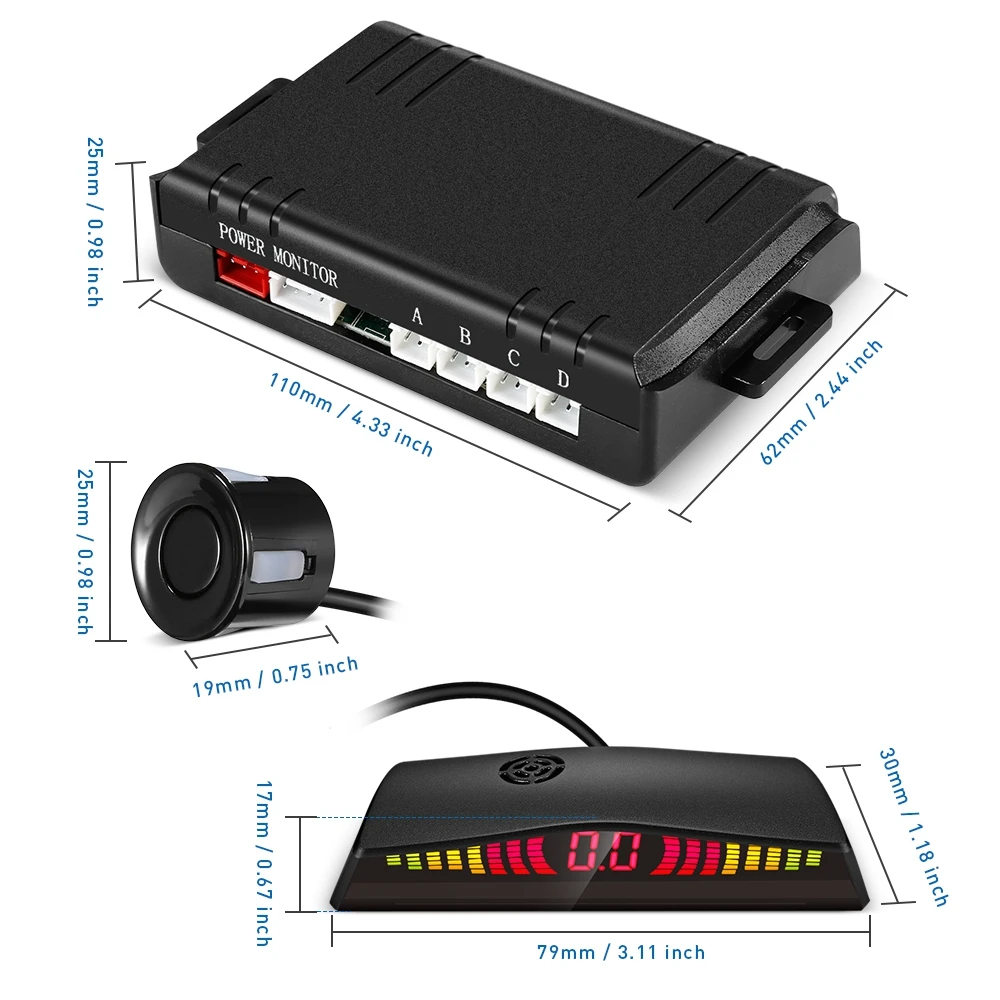 108-B05 автомобильный парковочный радар Системы 4 ультразвуковые датчики светодиодный Дисплей расстояние обнаружения на каждый день, 3 цвета/звук Предупреждение XZ-37