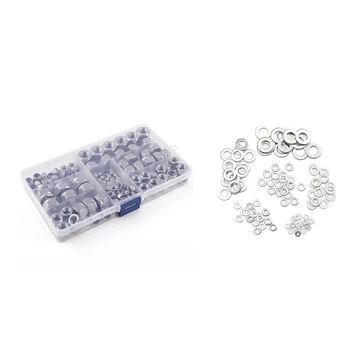 

150Pcs Self-Locking Hexagon Nut 6 Sizes M4 M5 M6 M8 M10 M12 Assortment & 105Pcs 304 Flat Stainless Steel Washers M3 M4 M5 M6 M8