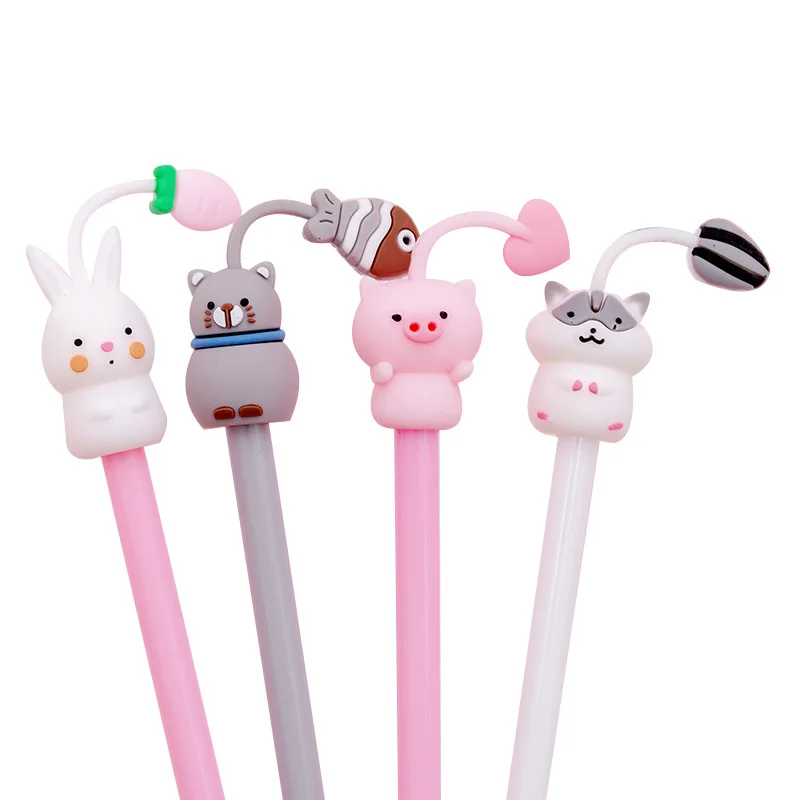 20 Pcs Creative Soft Cute Animal Head Gel Pen Creative Writing Office Supplies Pen Wholesale Kawaii Stationary