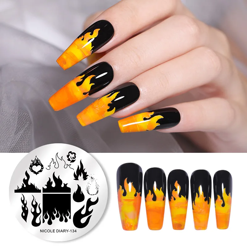 Дизайн ногтей шаблон печати пластины для стемпинга ногтей Огненный Цветок Нержавеющая сталь нейл-арта трафарет Инструменты для ногтей