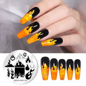 

NICOLE DIARY Nail Stamping Plates Marble Fire Printing Template Stainless Steel Stamper Nail Art Tools for Nail Designs