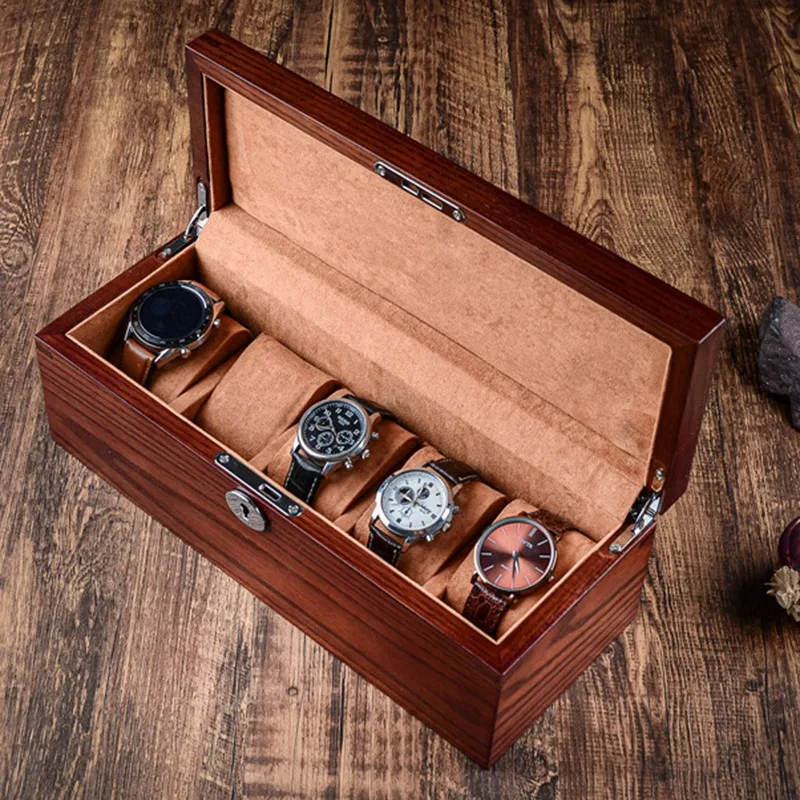 5 Сетки Коробка для часов Высокое качество деревянный прямоугольный чехол для часов Женская шкатулка для ювелирных изделий