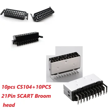 

10pcs CS-109 21Pin SCART way Broom head+10pcs CS-104 21Pin SCART Jack Scocket Plug Connector double dual row pcb mount
