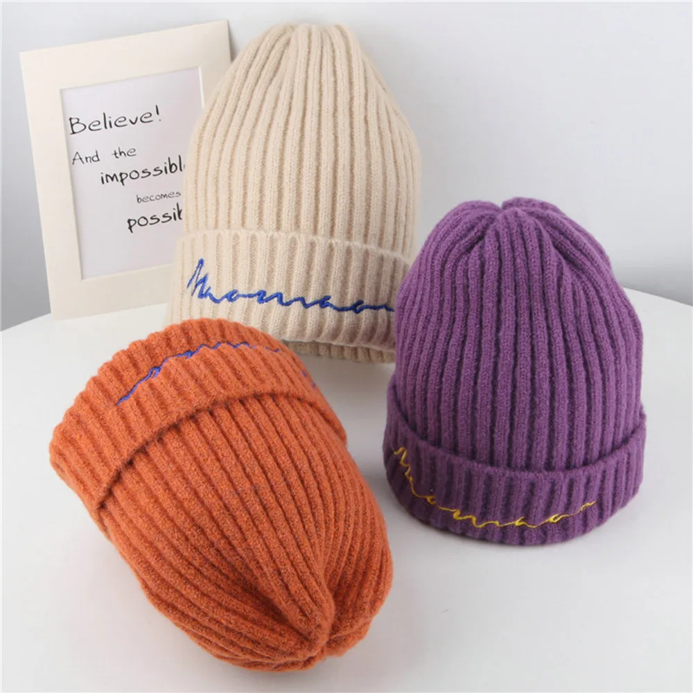Toddler Kid Girl&Boy Baby Embroidery Winter Crochet Knit Hat Beanie Hairball Cap newborn photography props детские шапки