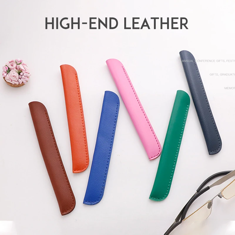 Business Portable Pen Case Creative Personality Gel Pen Protective Cover Simple Solid Color Leather Pen Pencil Case Stationery images - 6