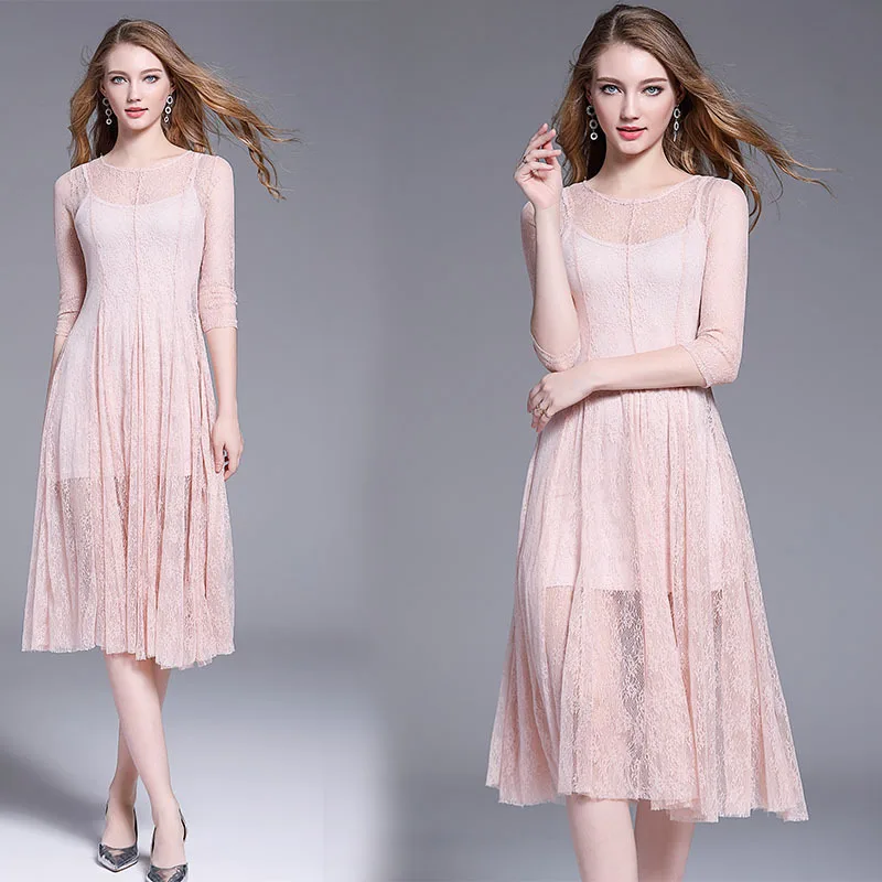 

Photo Shoot Dress Women's Autumn 2019 New Style Normcore Style Waist Hugging Slimming Immortal Lace Joint Two Pieces Skirt