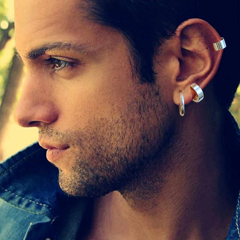 Pendientes de acero de para hombre y mujer, aretes sin perforaciones, clip de hueso de oreja salvaje, hebilla de oreja para niño|Aretes| -