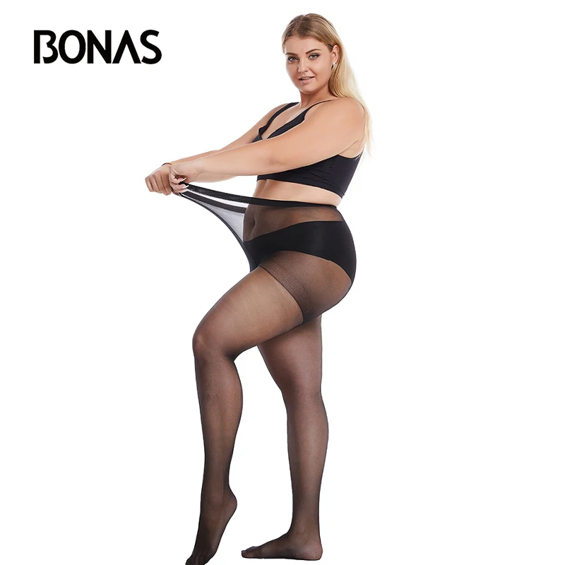 

BONAS 20D Sexy Tights Queen Size Tights Stocking Elasticity Spandex Resistant Women's Stockings Collant Femme Black Pantyhose