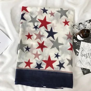 

Foreign trade Turkey big super long red blue five-pointed star flash silk scarf shawl Joker spring and summer tide head scarf