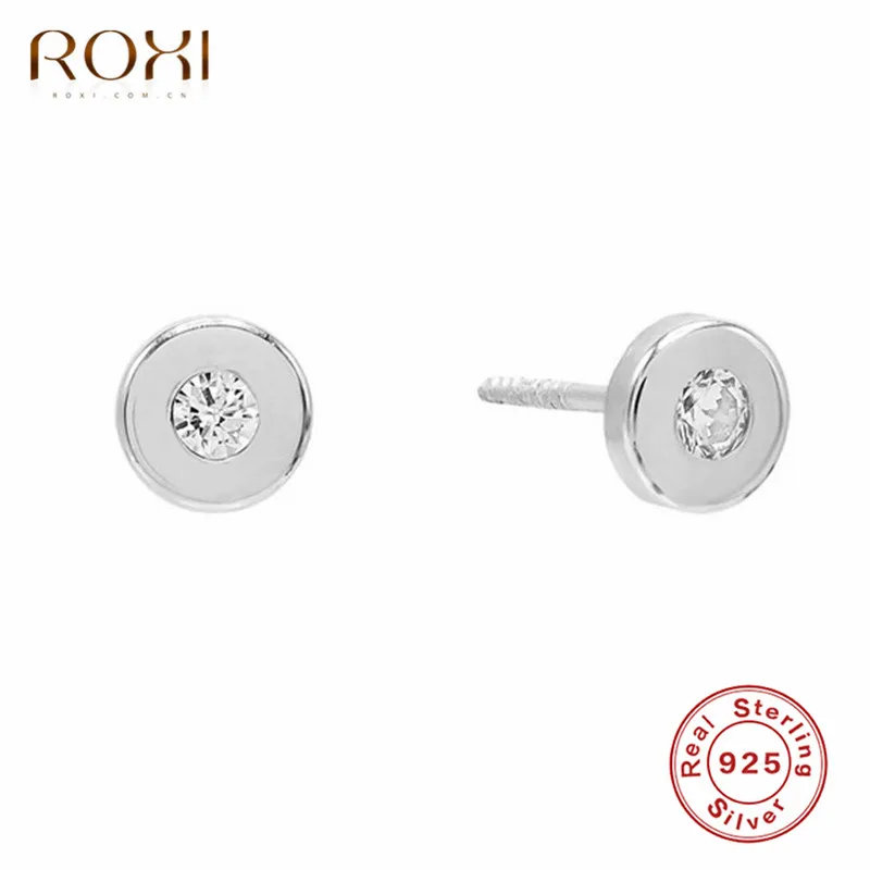ROXI 925 пробы серебряные круглые Кристальные серьги-гвоздики для женщин ювелирные изделия минималистичные маленькие серьги корейские трендовые серьги для вечеринок