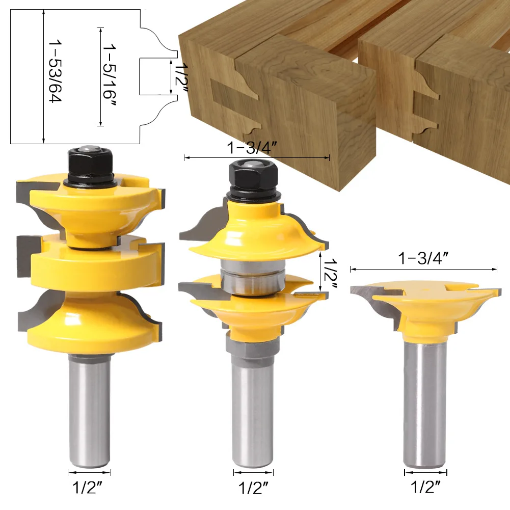 

3Pcs Slot Cutter Sharp Router Bits 1/2inch 12mm Shank Woodworking Tool Set For Wooden Door Frame, Wooden Window Frame, Tenon
