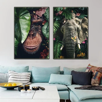 

Decorative Paintings animales en peligro de extincion poster Elephant bison chimpanzee Canvas wall art paintings