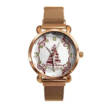 

HobbyLane Lady Merry Christmas Quartz Watch X-mas Tree Fashion Mesh Alloy Band Analog Wristwatch