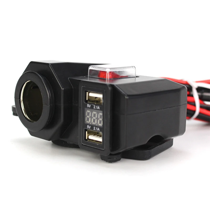 Зарядное устройство для мотоцикла 5 в 2,1 а с двумя usb-портами и разъемом для прикуривателя с водонепроницаемым автономным переключателем - Цвет: Черный