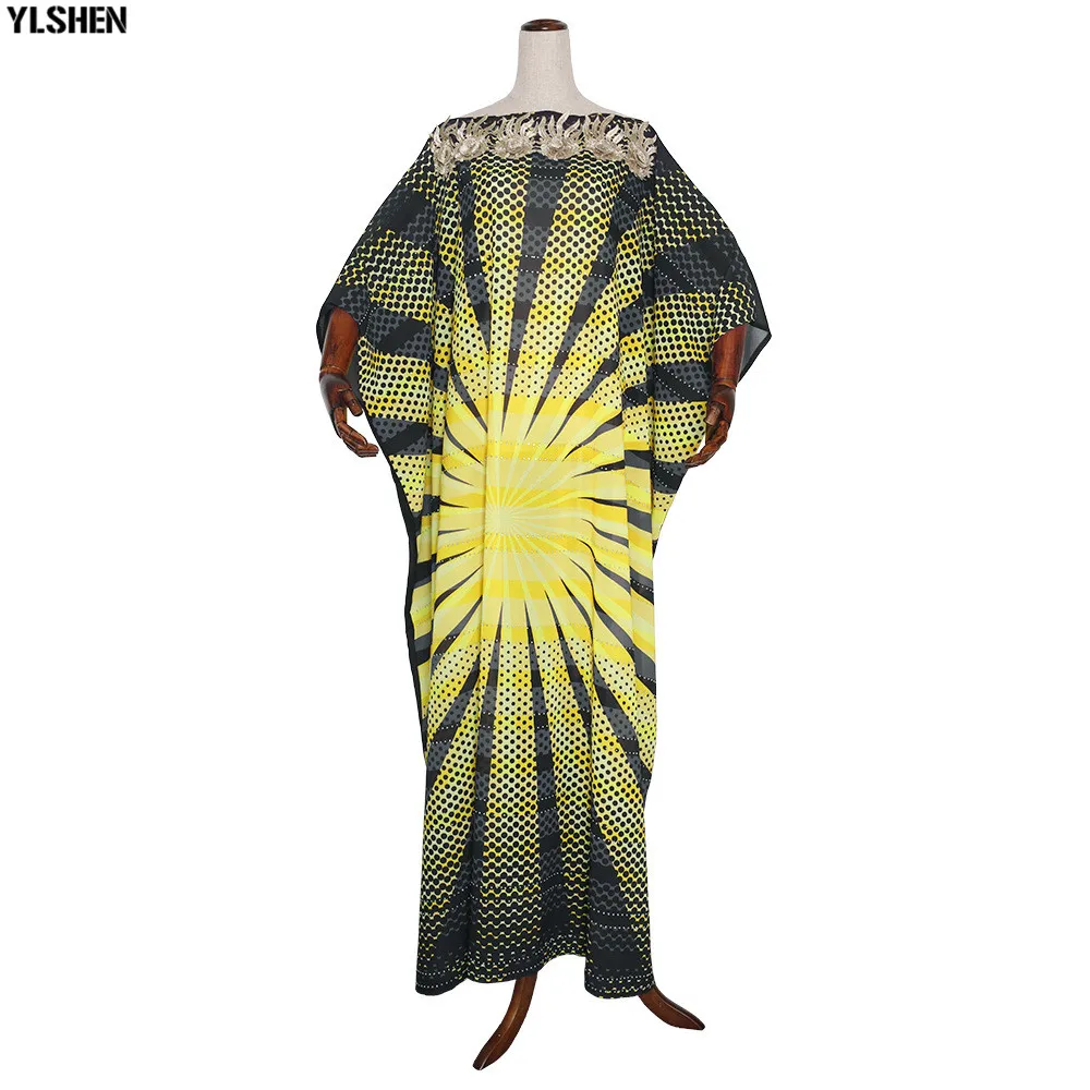 Long Muslim Dress African Dresses for Women Dashiki Stripe Print African Clothes Fashion Diamond Appliques Abaya Africa Clothing 02
