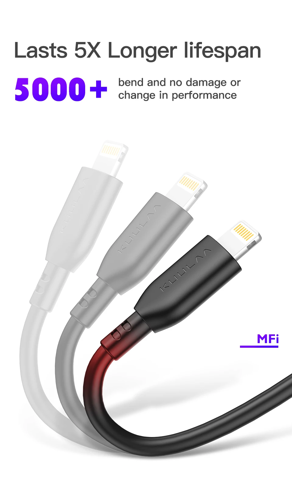 KUULAA MFi USB Cable For iPhone 13 12 11 Pro Max X XS XR 8 7 6 Plus 2.4A Fast Charging USB Charge Cord Data Cable For Lightning type of charger for android