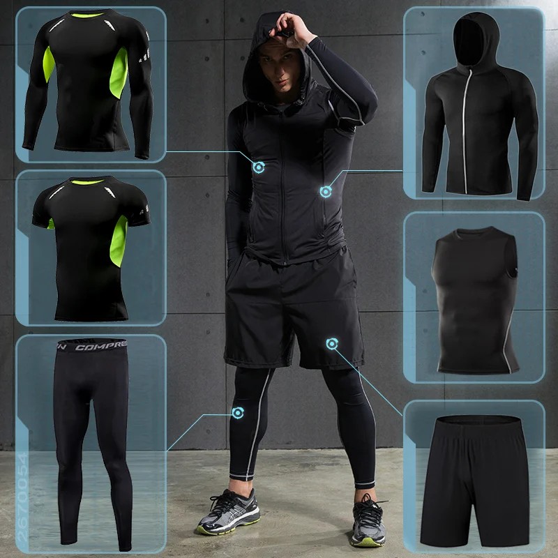Набор для бега для мужчин, спортивные костюмы, облегающая Спортивная одежда для бега, спортивная одежда для фитнеса, компрессионный спортивный костюм для спортзала, костюмы MMA