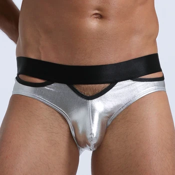 

Men's imitation leather hollow out panties underwear Sexy Erotic Reflective Breathable Solid Brand Underpants HIGH quality
