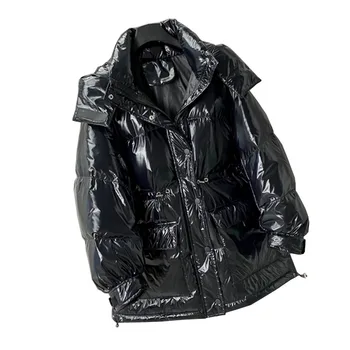 

Bread Thick Super Warm Plus size Loose Coat Bright Fabric Solid color Hooded Coats New winter Women's Down Cotton Jacket OK379