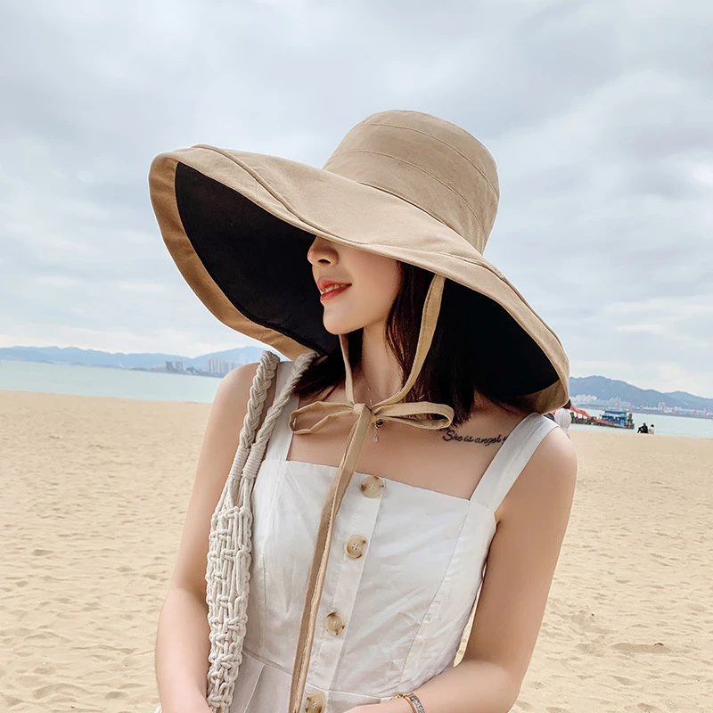 Summer Hat For Women Big Wide Brim Beach Sun Hat Foldable Sun Block UV Protection Panama Hat Bone Chapeu Gorros Sunhat red bucket hat