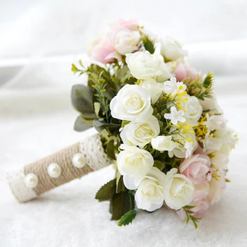 

Popular Bride holding flowers,Romantic Wedding Colorful Bride 's Bouquet pink Rose Floral bouquets