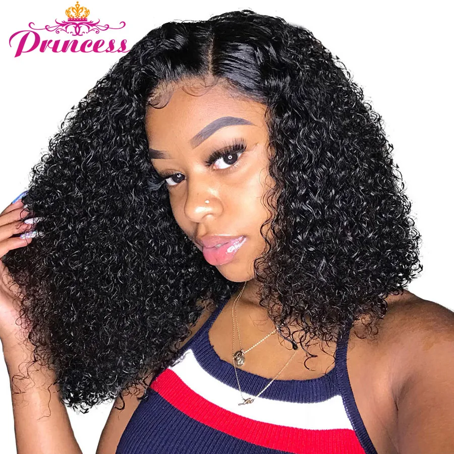 Wigs Human-Hair-Wigs Lace-Frontal Mongolian Curly 13x4 150%Density for Women Kinky Bob