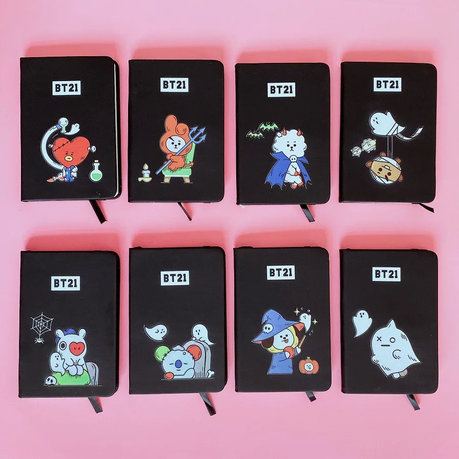 

HQBTS Bulletproof Youth Group Halloween cartoon style PU strap notebook diary with the same style around