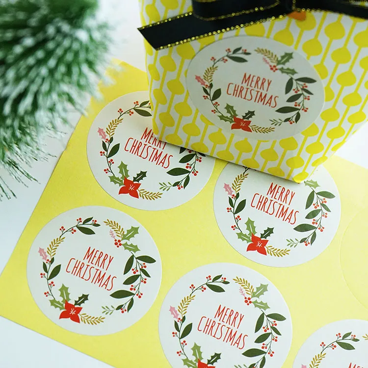 60Pcs 10Sheets Round Merry Christmas Garland 5cm Packaging Sealing Label Kraft Sticker Baking DIY Gift Stickers | Дом и сад