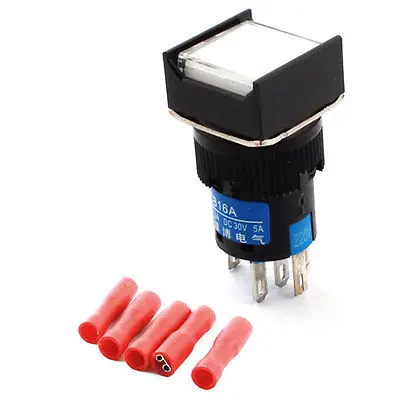 

AC 220V White Pilot Lamp Panel Mount SPDT Locking Pushbutton Switch w Connectors