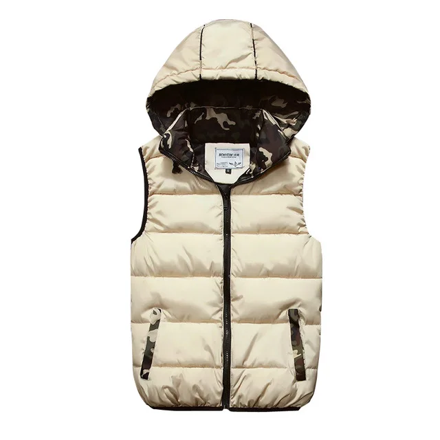 Хорошая новая мужская куртка без рукавов Veste Homme зимние модные повседневные пальто мужские с капюшоном мужской жилет размера плюс 5XL мужской женский - Цвет: Beige