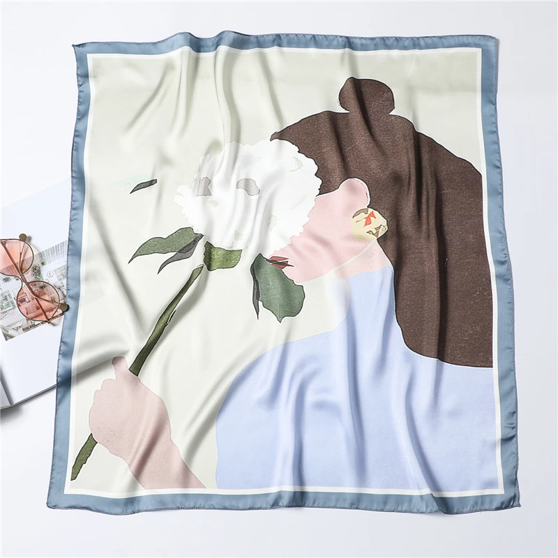 

Foulard Female Neck Silk Scarf Hair Band Fashion Cartoon Print Shawls Head Wraps women 70cm Square Bandana