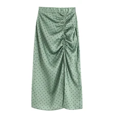 AGong повседневные асимметричные юбки для женщин, модная Свободная юбка с принтом в горошек, женские элегантные юбки до середины икры с разрезом для женщин