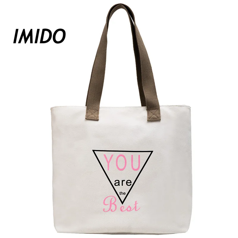 

2020 large-capacity letter printed canvas bag literary girl zipper opening portable tote bag fashion one shoulder shopping bag