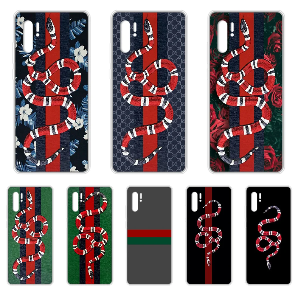 

Italian luxury brand snake Phone Case cover For HUAWEI p 8 9 10 20 30 40 P pro Smart 2017 2019 Z lite transparent cell cover