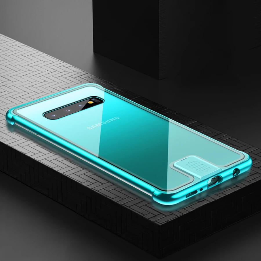Металлический Чехол-бампер для samsung S10 Plus S10plus Etui HD закаленное стекло задняя крышка для samsung Note 10 Plus Note10 тонкая Безрамная - Цвет: Green LeDun