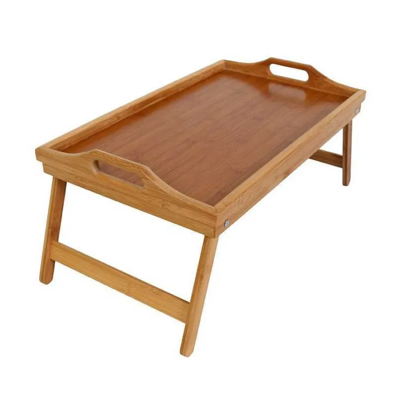 Portable Bamboo Bed Breakfast Tray Folding Laptop Desk Tea Food Serving Table Coffee Picnic Table Holder Outdoor Camping Table
