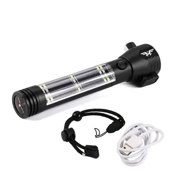

Outdoor Camping Emergency Light Solar Powered LED Flashlight Safety Hammer Torch Light With Power Bank Magnet Survival Tool
