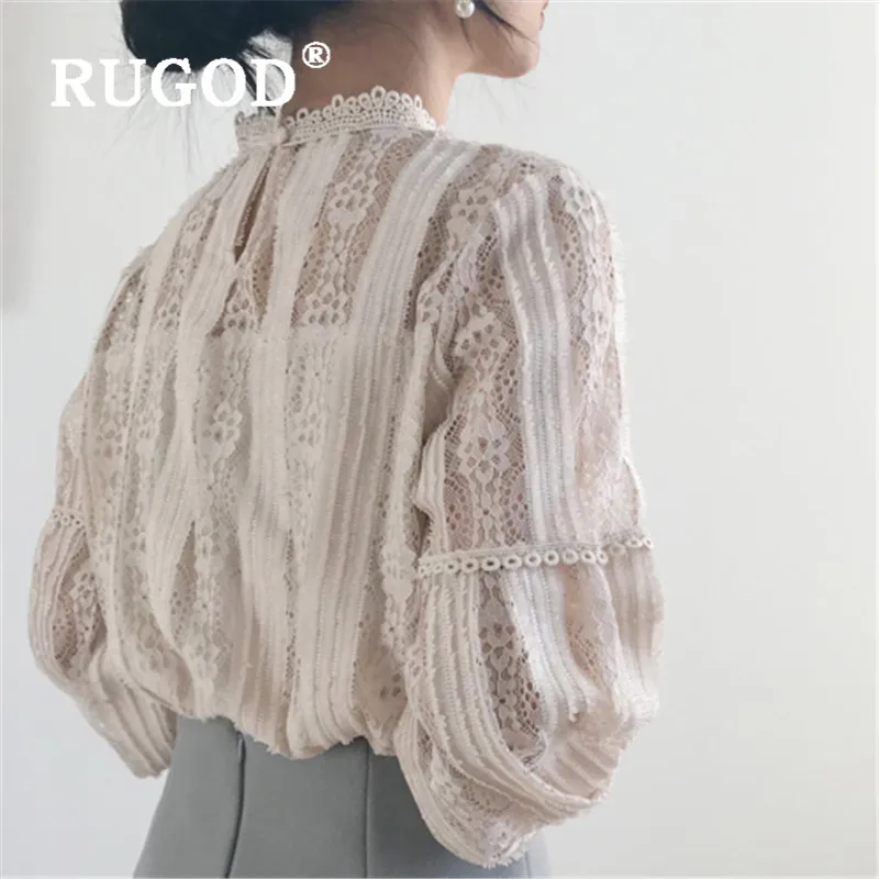 RUGOD Весенняя кружевная блузка, женские блузки, с длинным рукавом, элегантный топ, корейская мода, женская одежда, рубашки на каждый день