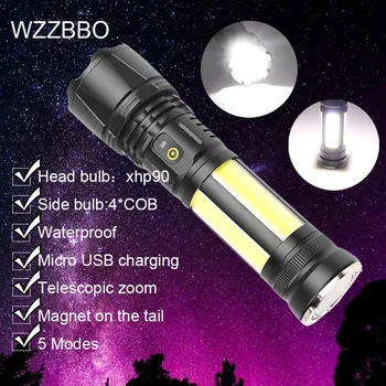 

Powerful LED Flashlight 100000 lumens XHP 90 flashlight rechargeable with USB charing 18650 26650 battery self defense camping