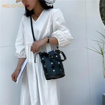 

Women Bucket Shoulder Messenger Bags Purse PU Handbag Ladies Drawstring Ladies Rivet Fashion Shoulder Bag Handbags