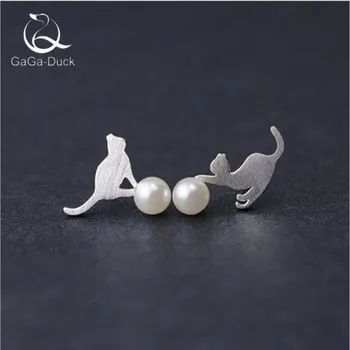 

New Fashion Jewelry Beautiful Distinguished Noble 925 Sterling Silver Cute Animal Pearl Cat Female Popular Stud Earrings E77