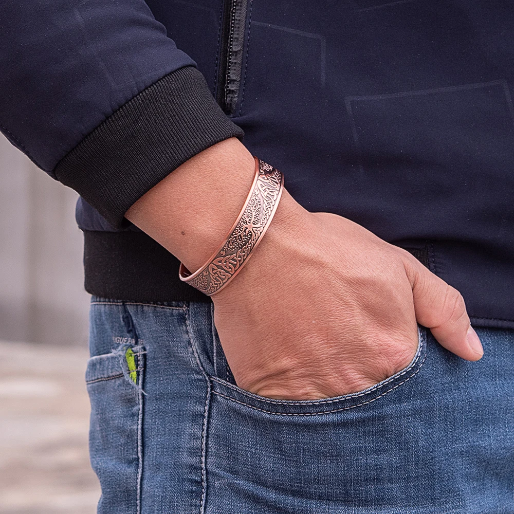 Yggdrasil Pure Copper Magnetic Bracelet for Men Adjustable Cuff