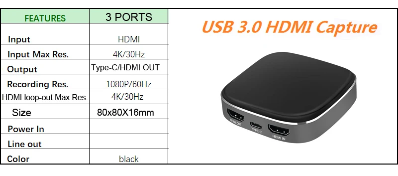 Y&H hdmi-карта видеозахвата, Тип C, HD 1080 P, 60fps, устройство для записи видео в реальном времени, для wii U, Xbox, PS3, PS4, DSLR