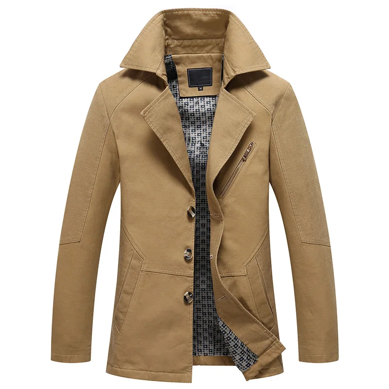 Men 2021 Spring New Business Casual Trench Coat Jacket Brand Fashion Long Sleeve 100% Cotton Solid Washed | Мужская одежда