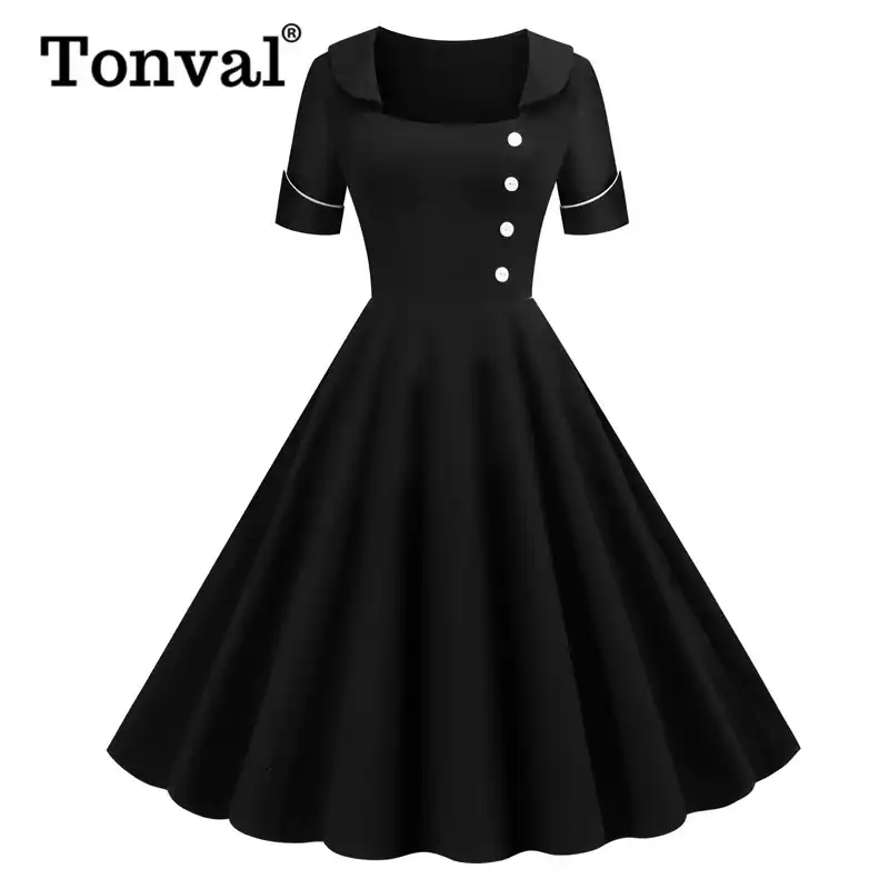 black midi swing dress