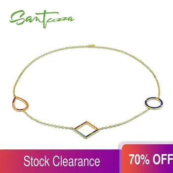 

SANTUZZA Brass Necklace For Woman Colorful Geometric Rhombus Circle Necklace HANDMADE Enamel Party Fashion Jewelry