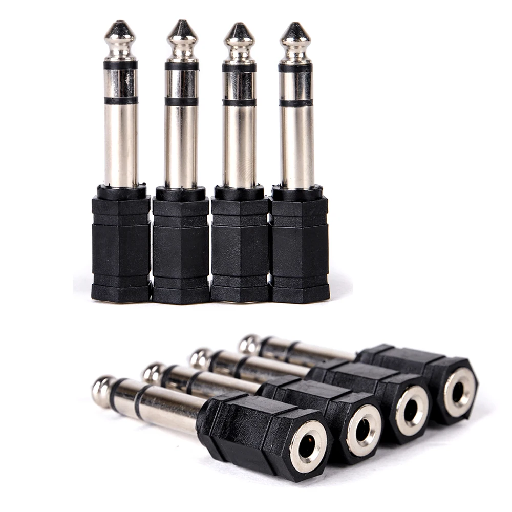 4pcs Black Stereo Adaptor Plugs High Quality 6.35mm Male To 3.5mm Female Plug Stereo Adapters Audio Connectors